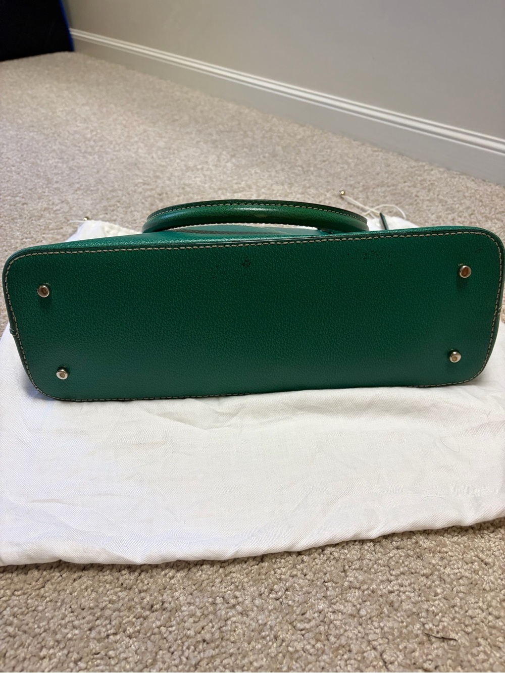 kate spade green leather dome satchel with gold hardware - Picture 7 of 7